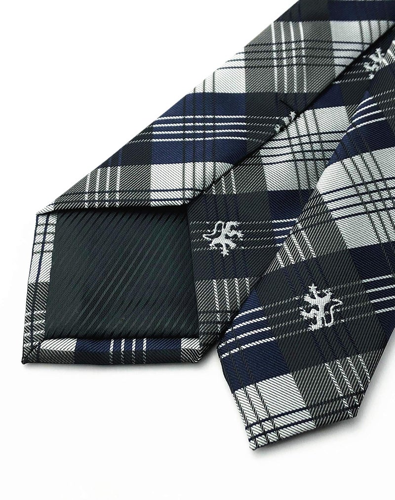 Ctskyte Slim Silk Necktie for Men Woven Jacquard Patterned Business Wedding Skinny Ties (Navy Grey Check, One Size) - Image 3